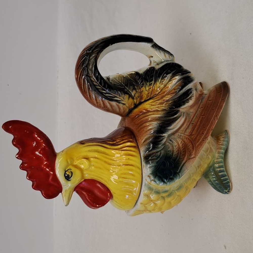 Vintage ceramic rooster handpainted cream and sugar